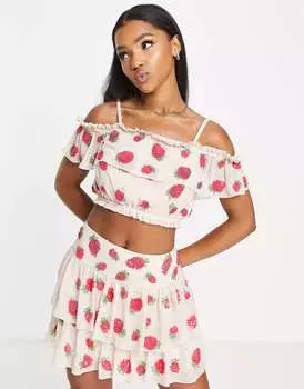 Топ Miss Selfridge Premium с клубничным вырезом цвета слоновой кости - IVORY