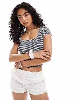 Топ Miss Selfridge с короткими рукавами, отделкой из кружева в полоску