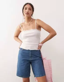 Топ Miss Selfridge с кружевной отделкой в рубчик бледно-розового цвета