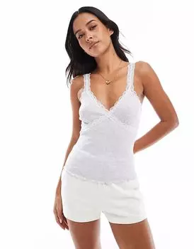 Топ Miss Selfridge с кружевной отделкой в рубчик светло-серого цвета