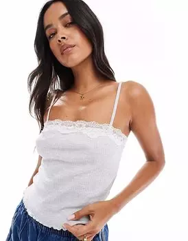 Топ Miss Selfridge с кружевной отделкой в рубчик светло-серого цвета