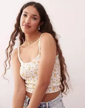 Топ Miss Selfridge с ребристым бантом и мелким принтом