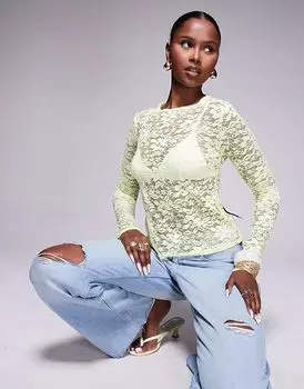 Топ Missyempire с длинными рукавами из прозрачного кружева с цветочным принтом желтого цвета