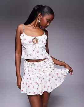 Топ Missyempire с завязкой спереди и белым цветочным принтом