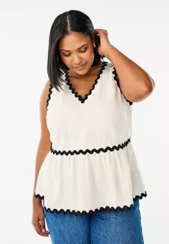 Топ MIT GEZACKTEN KONTRASTKANTEN - Blouse Zizzi, белый