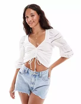 Топ молочницы Vero Moda с кружевной отделкой и сборками спереди белого цвета