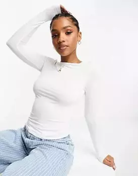 Топ Monki Long Sleeve Boat Neck, белый