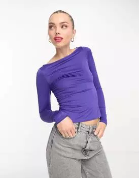 Топ Monki Long Sleeve Boat Neck, фиолетовый