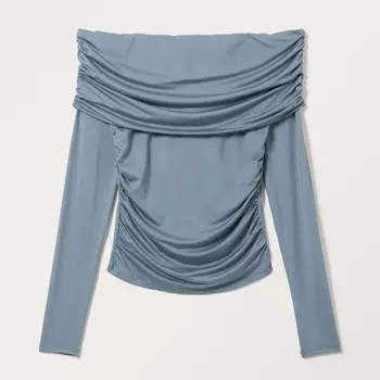 Топ Monki Off Shoulder Long Sleeve, пыльно-синий