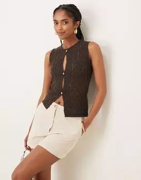 Топ Motel Birama с пуговицами и вязаным узором цвета горького шоколада