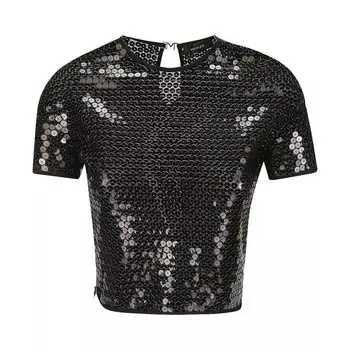 Топ Mugler Tulle Stretch Top Black, черный