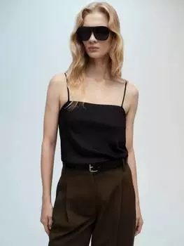 Топ на бретельках из атласа pluma Mango, черный
