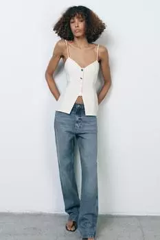 Топ на бретельках из крепа ZARA, устрично-белый