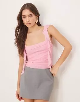 Топ на бретельках из легкой сетки с рюшами ASOS DESIGN розового цвета