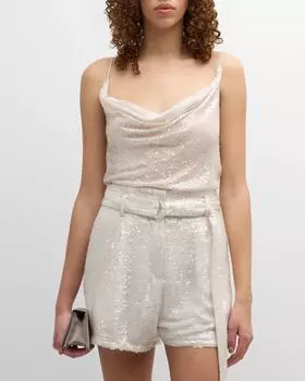 Топ на бретельках из вискозы с пайетками и капюшоном LAPOINTE, цвет White