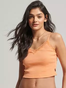 Топ на бретельках с кружевной отделкой в рубчик Superdry, университетский оранжевый