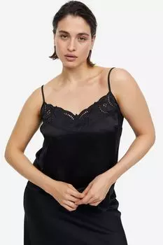Топ на бретельках с кружевной отделкой H&M, черный
