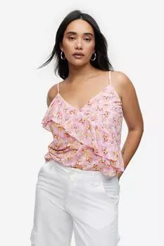 Топ на бретельках с оборками H&M, светло-фиолетовый/цветочный