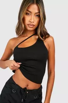 Топ на бретельках с перекрещенными ребрами Boohoo, черный
