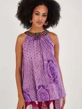 Топ на бретельках с воротником-халтер и принтом Monsoon, Сиреневый