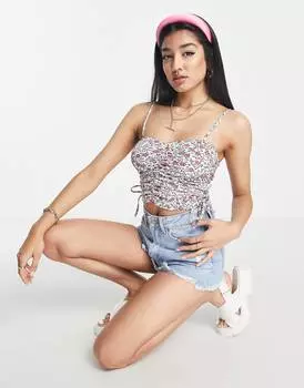 Топ на бретельках с завязками и сборками спереди ASOS DESIGN с цветочным принтом ASOS DESIGN