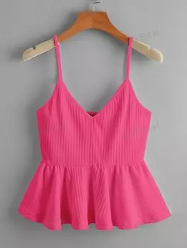 Топ на бретельках Shein WYWH с рюшами и подолом, розовый