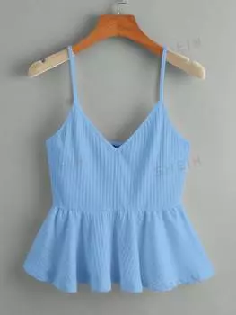 Топ на бретельках Shein WYWH с рюшами и подолом, голубой