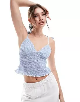 Топ на бретельках со сборками в синюю клетку ASOS DESIGN