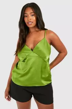 Топ на бретельках со швами Plus boohoo, зеленый