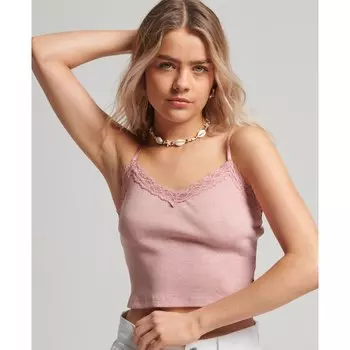 Топ на бретельках Superdry Vintage Rib Lace Trim, розовый