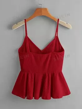 Топ на бретельках в рубчик Shein WYWH с рюшами и подолом, красный