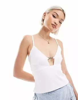 Топ на бретелях ASOS DESIGN с чашечками на груди и золотой отделкой белого цвета