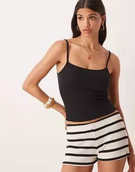 Топ на бретелях ASOS DESIGN с вафельной каймой салатового цвета черного цвета