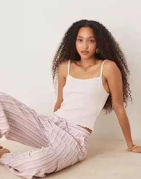 Топ на бретелях ASOS DESIGN с вафельной каймой салатового цвета светло-розового цвета