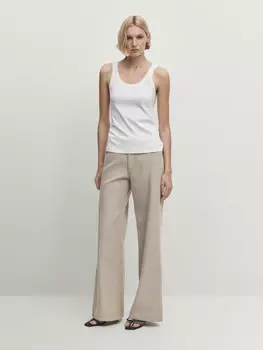 Топ на бретелях из 100% мерсеризованного хлопка Massimo Dutti, белый