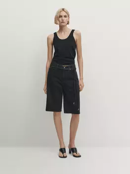 Топ на бретелях из 100% мерсеризованного хлопка Massimo Dutti, черный