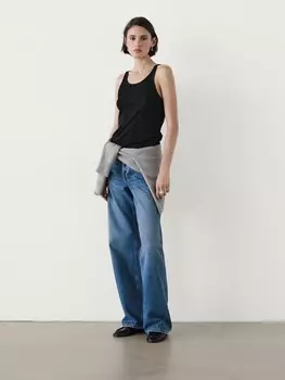 Топ на бретелях из хлопковой смеси Massimo Dutti, черный