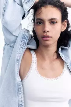 Топ на бретелях с кружевной отделкой H&M, белый