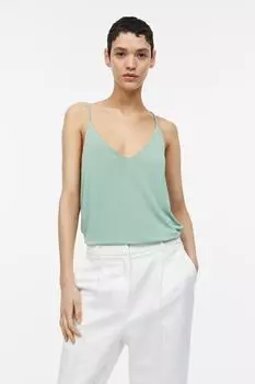 Топ на бретелях с V-образным вырезом H&M, мятно-зеленый