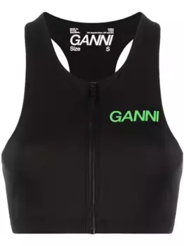 Топ на молнии с логотипом GANNI, черный