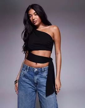 Топ на одно плечо ASOS DESIGN черного цвета с завязками по бокам