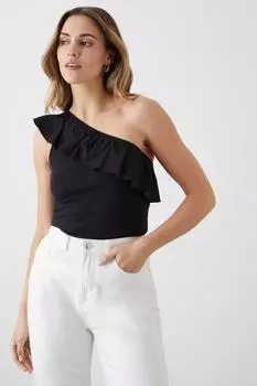 Топ на одно плечо из поплина с оборками Dorothy Perkins, черный