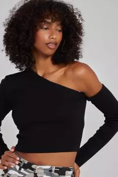 Топ на одно плечо с длинными рукавами Pink Vanilla, черный