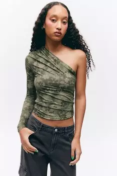 Топ на одно плечо с драпировкой из нейлона Monki, зеленый