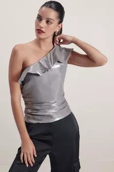 Топ на одно плечо с оборкой Next, серебряный