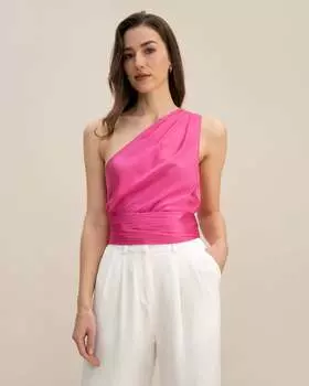 Топ на одно плечо с поясом LILYSILK, розовый