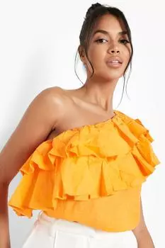 Топ на одно плечо с ткаными олабами Boohoo, оранжевый