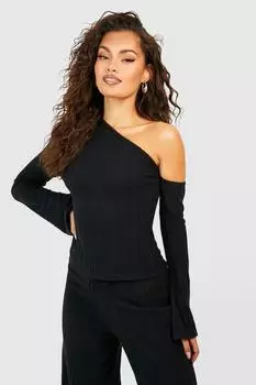Топ на одно плечо supersoft с матовой ребкой Boohoo, черный