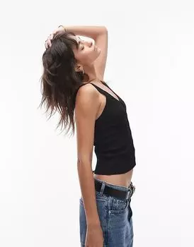 Топ на пуговицах черного цвета Mango