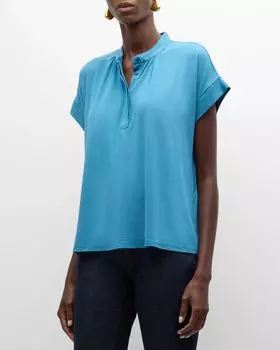 Топ на пуговицах из эластичного джерси Eileen Fisher, цвет Cascade